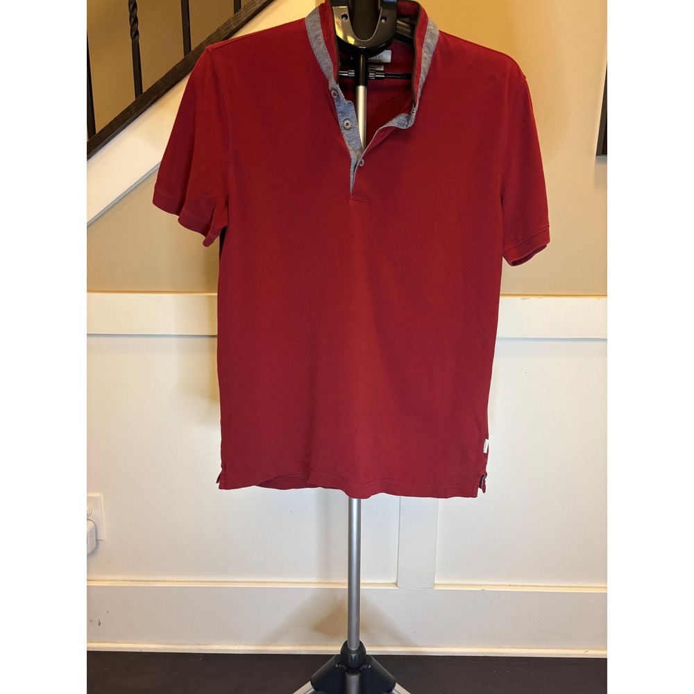 Bugatti Mens Short Sleeve Polo Shirt Burgundy Red Finest Cotton Contrast Trim